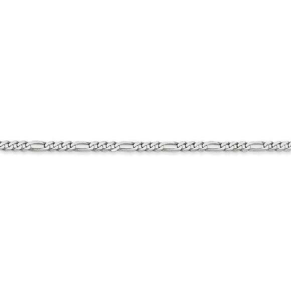 14k White Gold 2.25mm Flat Figaro Chain Anklet, 9 Inch - Picture 2 of 5
